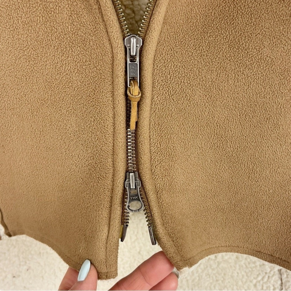 Lauren Ralph Lauren Tan Sherpa Vest Cream Trim Large Cozy Neutral - Picture 9 of 11